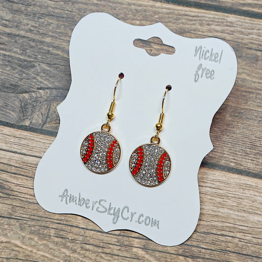 Earrings - Baseball - Rhinestones