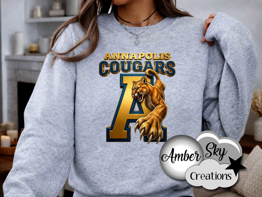 Crew Sweatshirt - Cougars Design - GREY