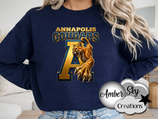 Crew Sweatshirt - Cougars Design - NAVY