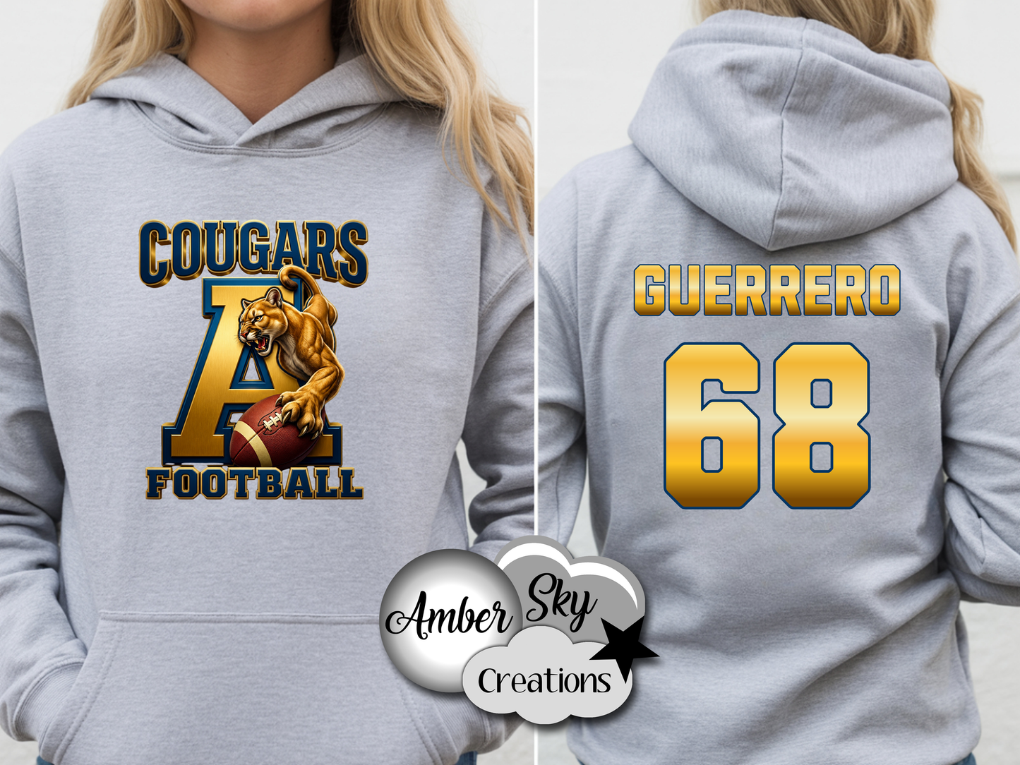 Hoodie- Football Design - GREY
